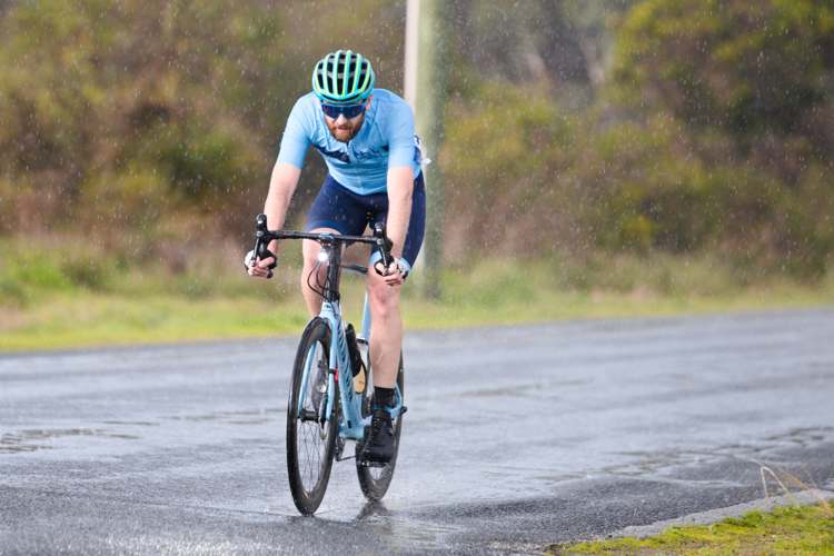 solo rider in the rain
